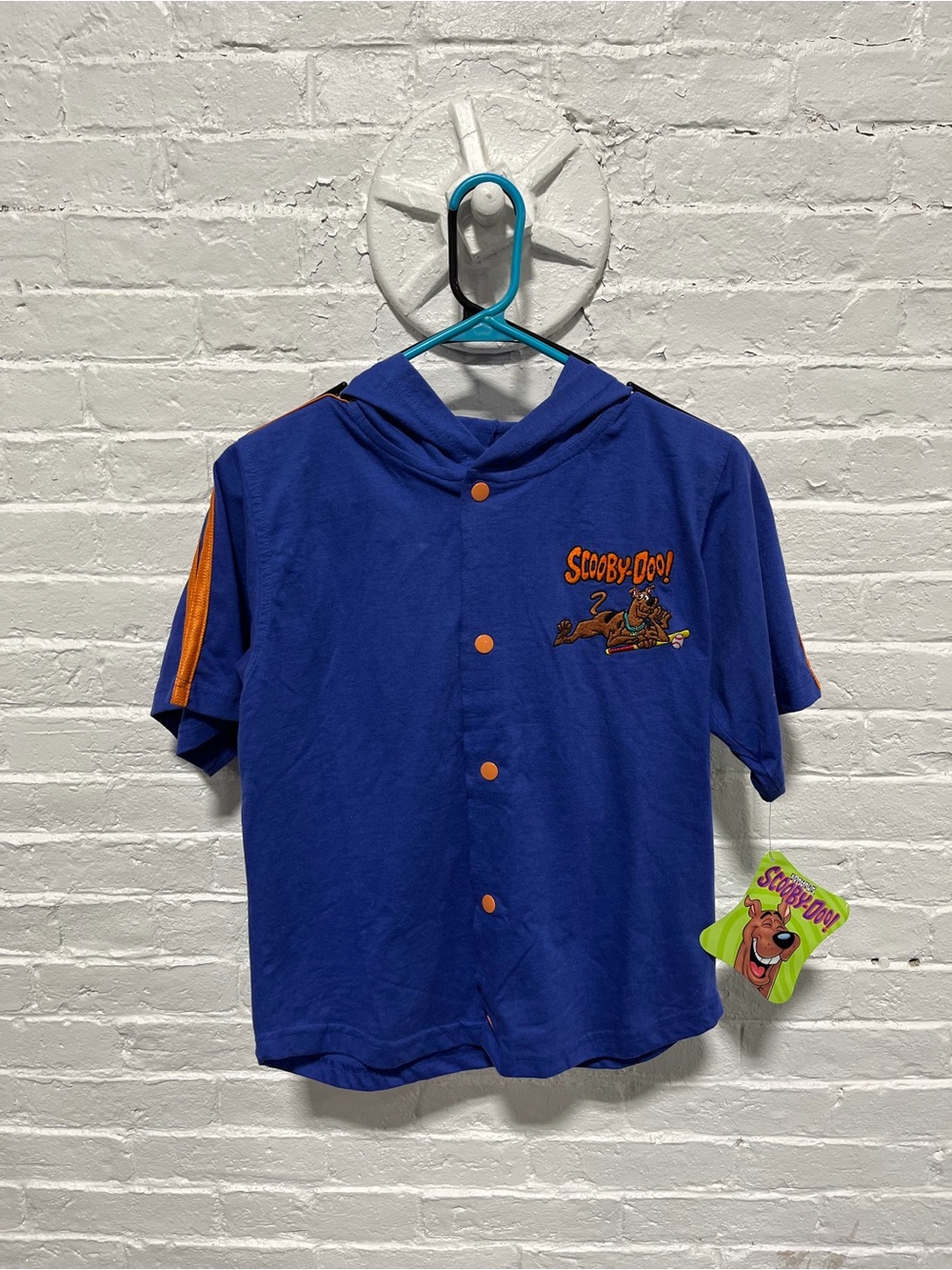 Cartoon Network Scooby-Doo Royal Blue Hooded Short Sleeve Tee with Orange Trim